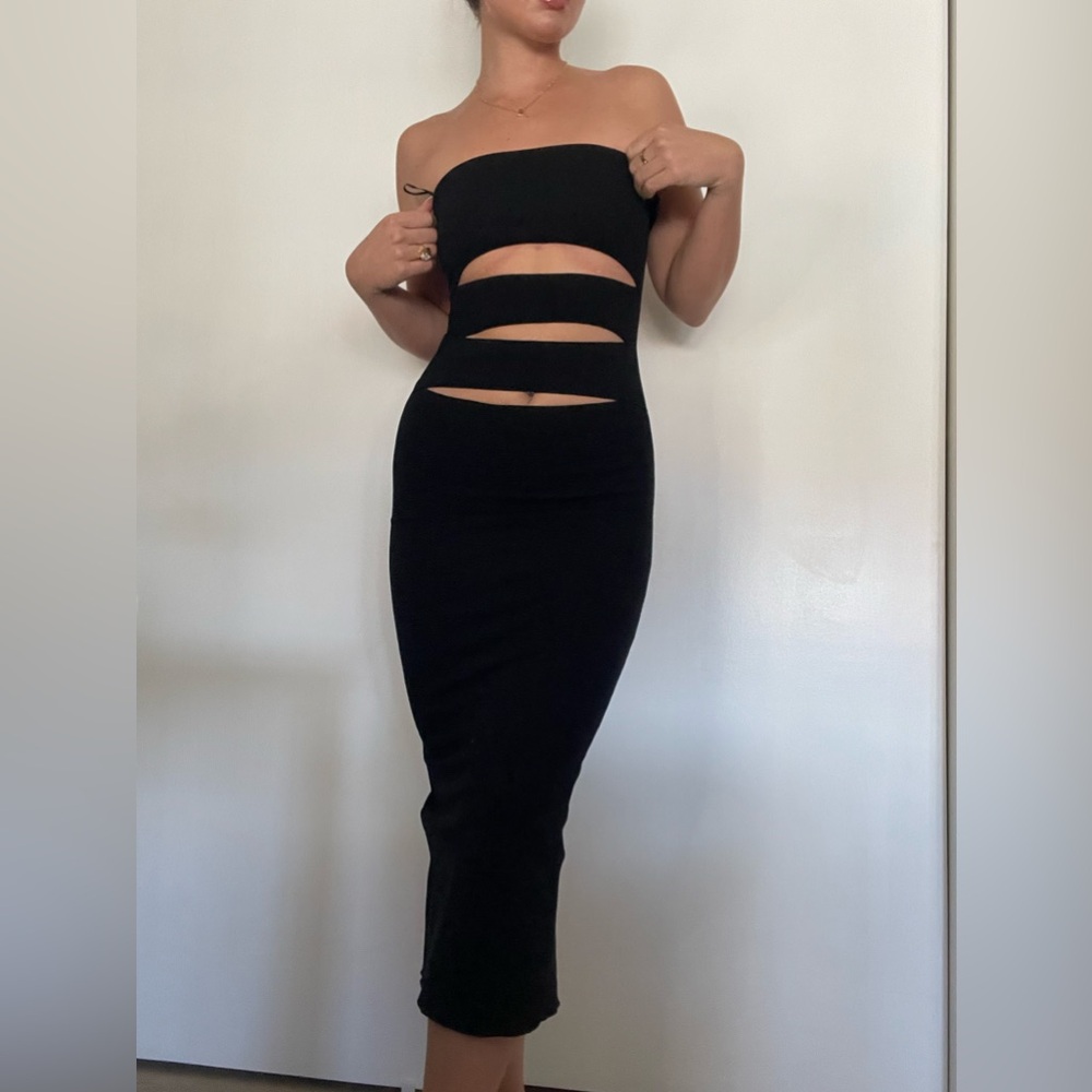 Zara black strapless cut out tight cocktail dress